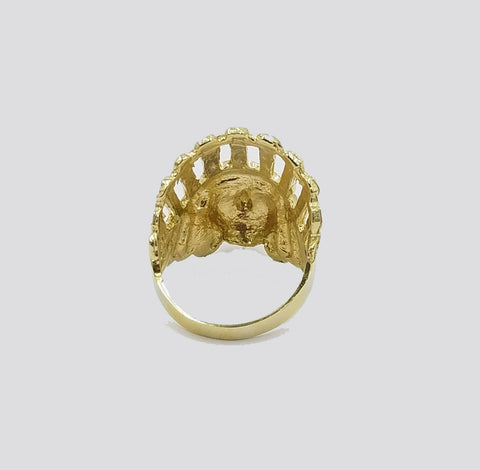 Real 10k Indian Head Yellow Gold Men's Ring Diamond Cut, Pinky Thick band