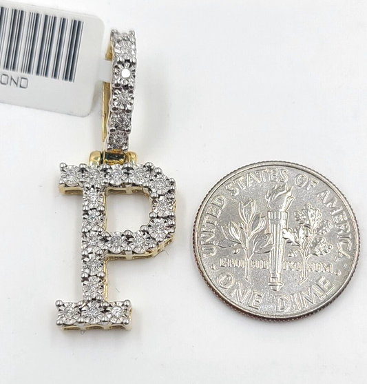 Real 10k Gold & Diamond Letter "P" Initial Alphabet Charm/Pendant 1.25".