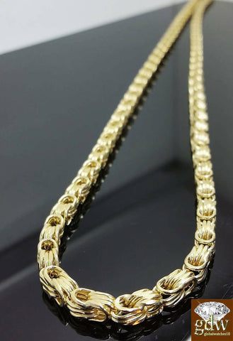 10k Gold Mens Byzantine Necklace 28 Inch 4mm, 10kt Yellow Gold Male Chain REAL