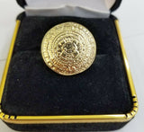 10k Men Yellow Gold Aztec calendar Ring Round Casual Pinky