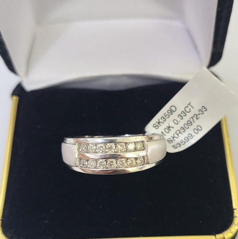 REAL 10k White Gold Diamond Ring Two Row Wedding Engagement Ring Genuine