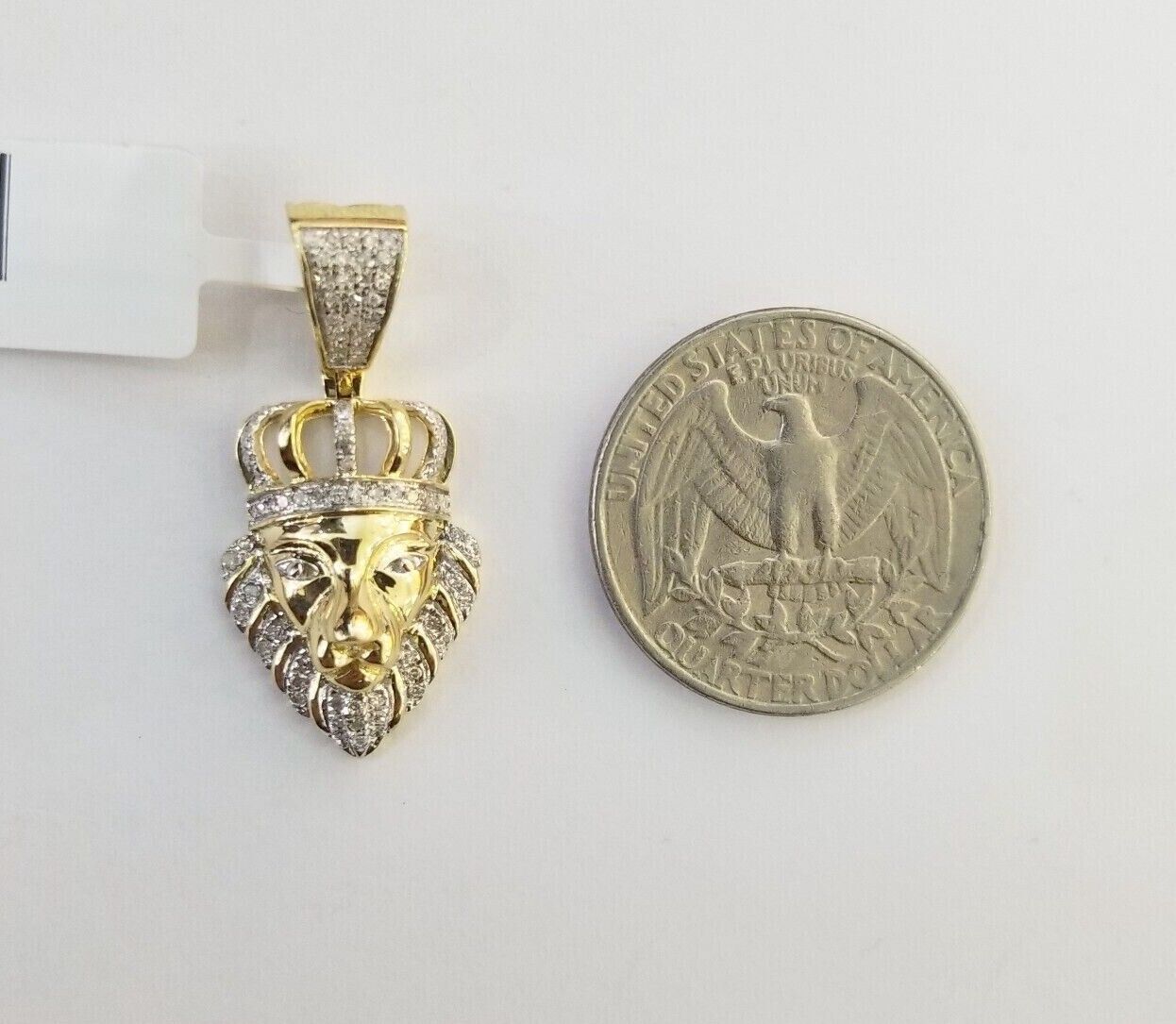 Real Diamond Pendant King Lion Head Men Crown Charm 10k Yellow Gold 1"