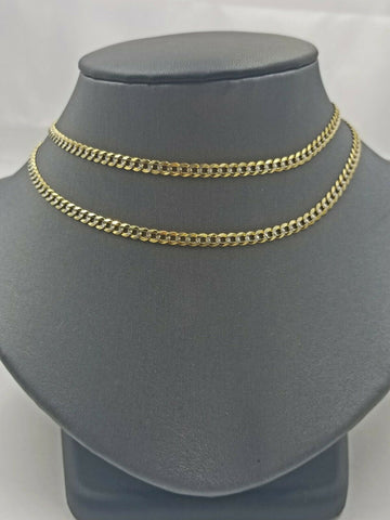 Chain 14k Solid Gold Cuban Link Necklace 4mm Diamond Cut Men Women Real 18"-26"