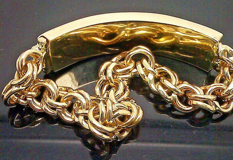Real solid 10k Gold Chino Id 11mm Bracelet Box Lock Engraving 8"