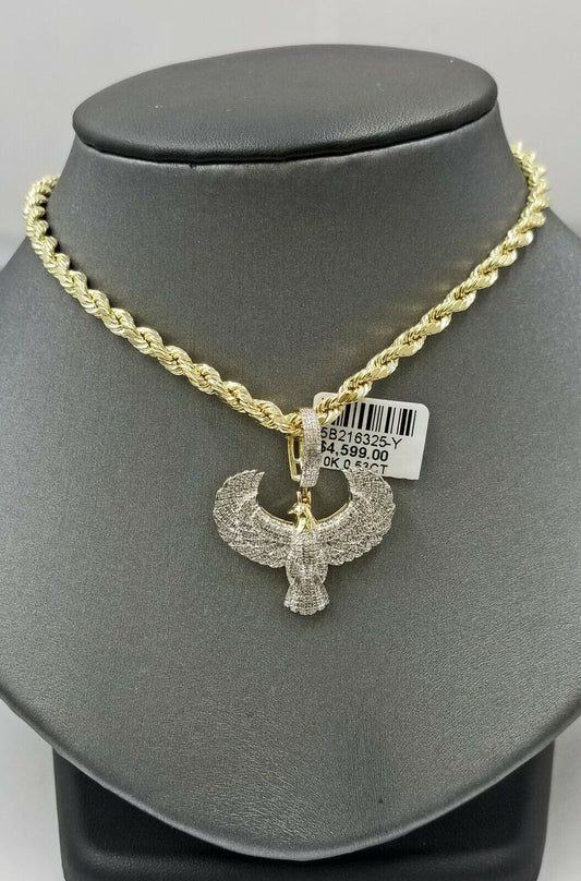 10k Yellow Gold Genuine Diamond American Eagle Charm Flying bird Pendant Real