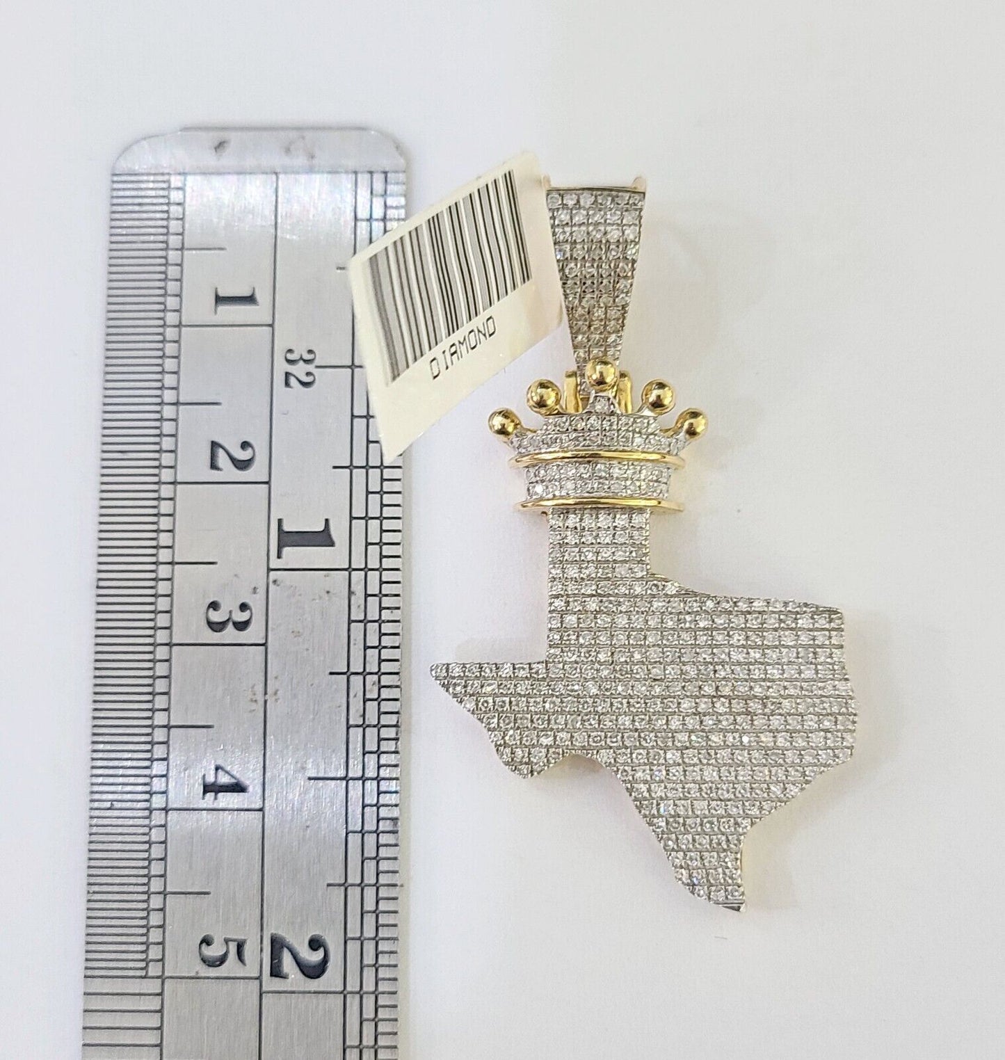 10k Yellow Gold Diamond Texas Map Charm Men Women Pendant Genuine 2" Real