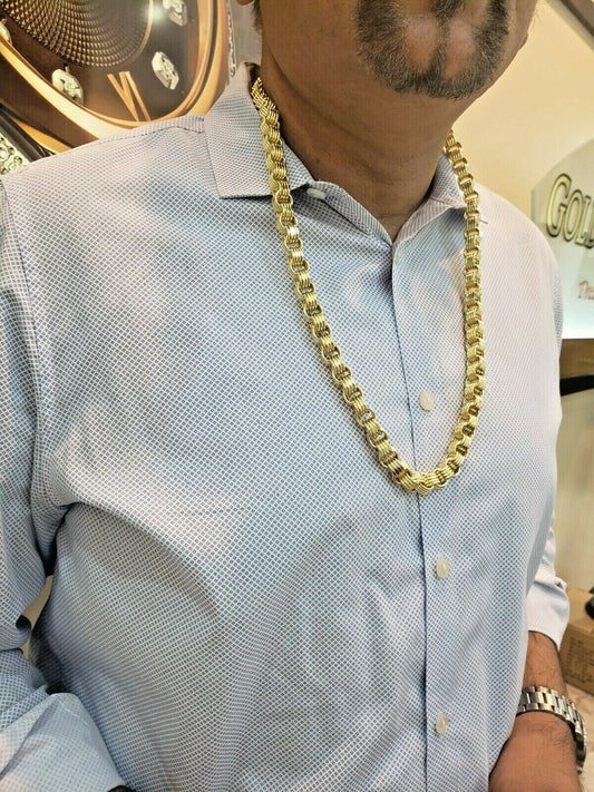 10K Yellow Gold Men Necklace Byzantine Chain 34 Inch 10mm