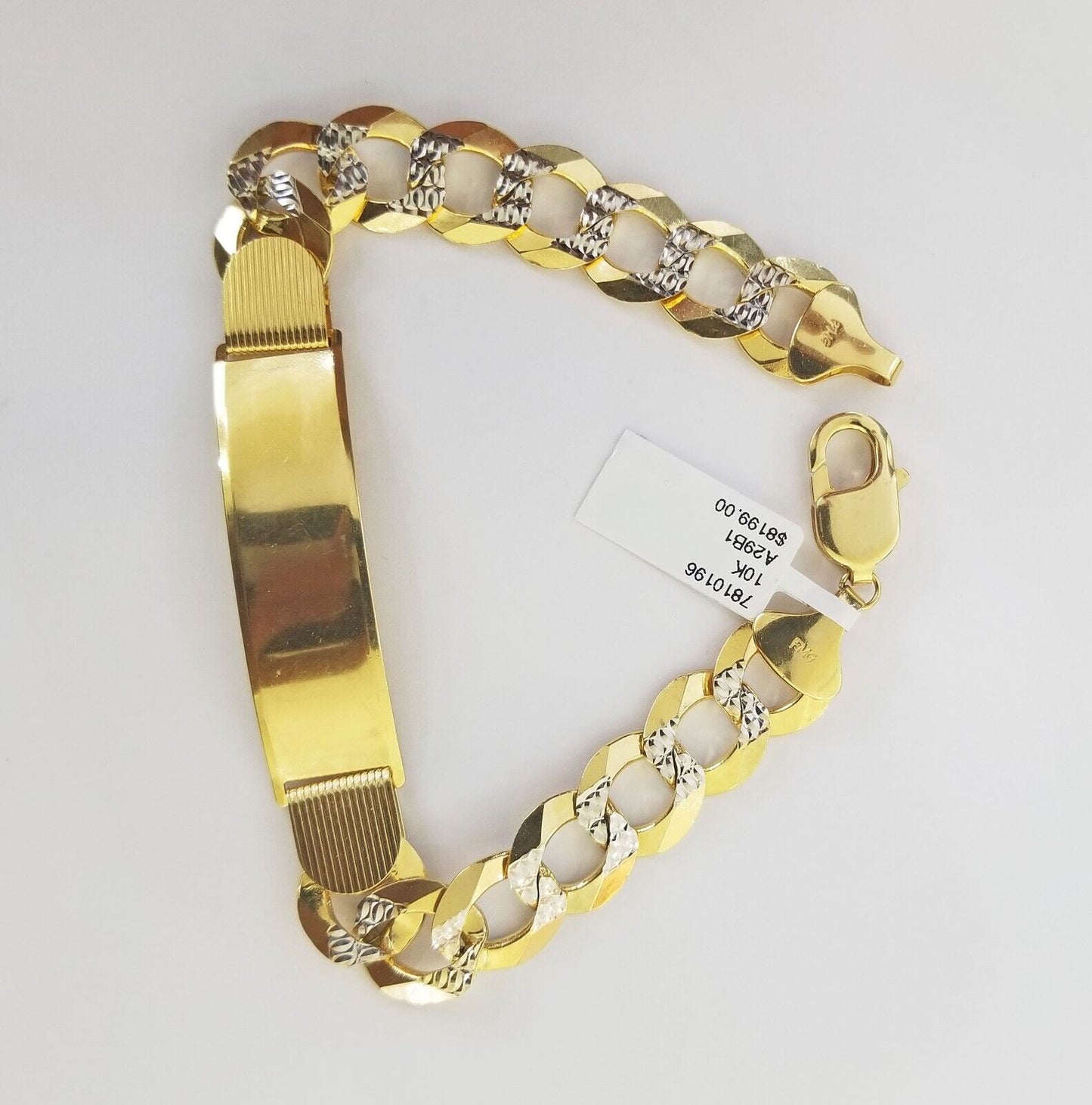 Solid 10k Gold Cuban Link ID Bracelet Diamond Cuts 12.5 mm 9 Inch