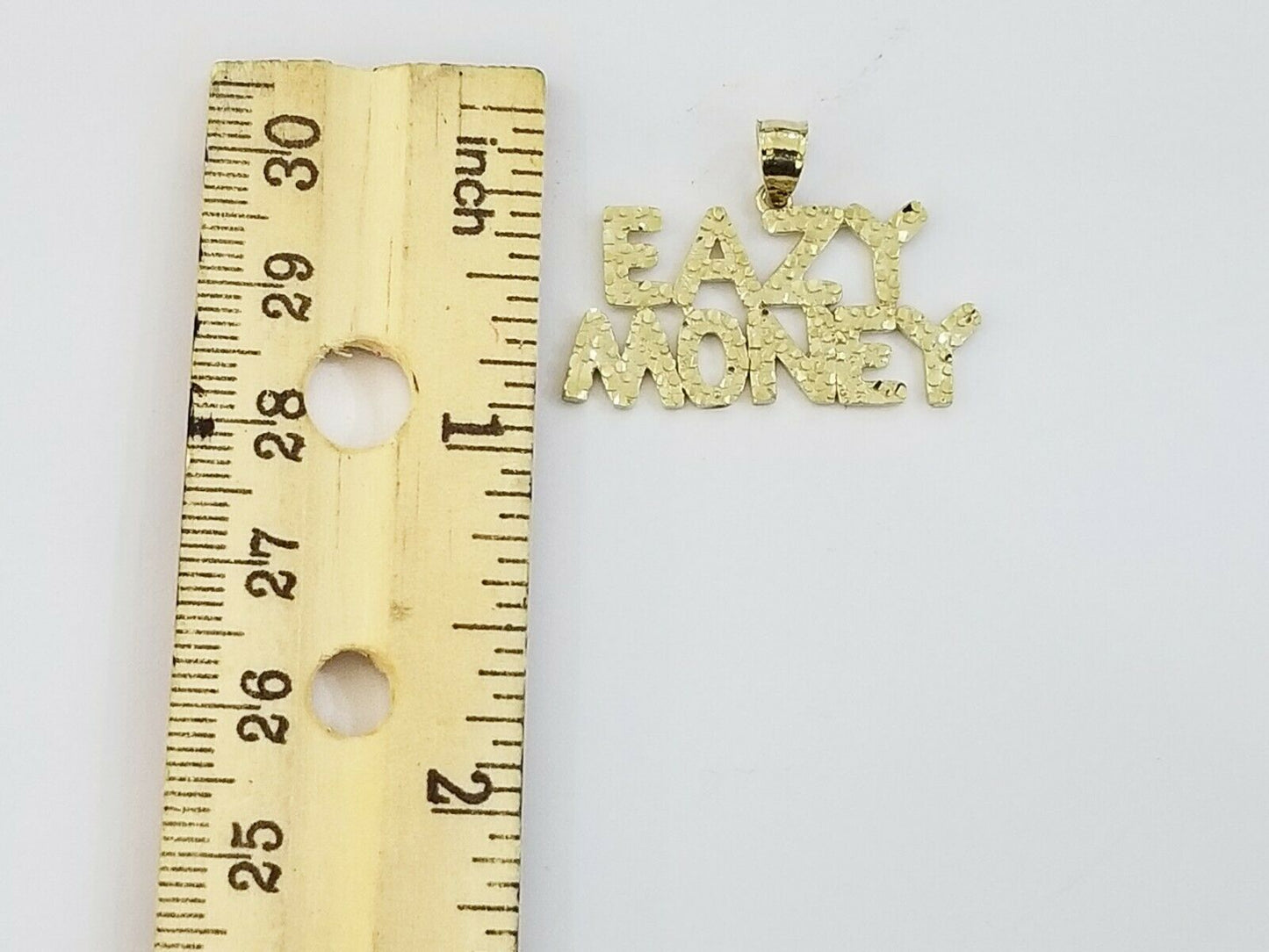 10k Yellow Gold EAZY MONEY Sign Nugget Charm Pendant  Men Women Real 10K