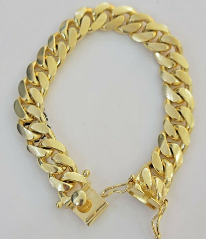 10k solid Yellow Gold Miami Cuban Bracelet 12.5 mm Link 9" inch Men's REAL 10kt