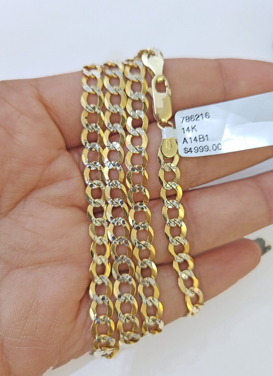 REAL 14k Cuban Curb Link necklace with Diamond Cuts 22 inches 6mm 14kt