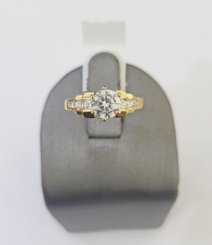 Real 10k Yellow Gold Round Stone Ring Wedding Engagement Size 7 WomensRing