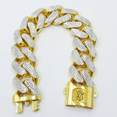 10K Yellow Gold Royal Miami Cuban Diamond Cut Bracelet Box Clasp 9.5" 24mm Men