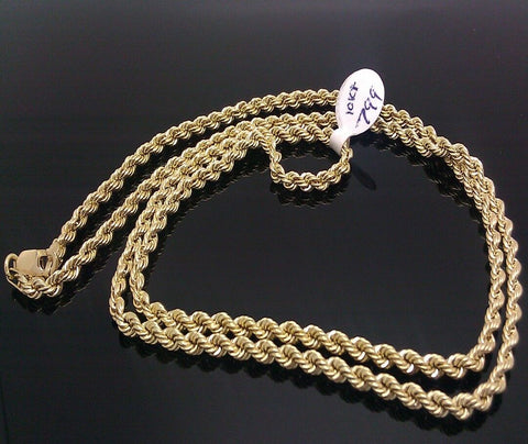 Real 10K Yellow Gold Rope Chain  Necklace 25" Inch 3mm lobster  Men Women