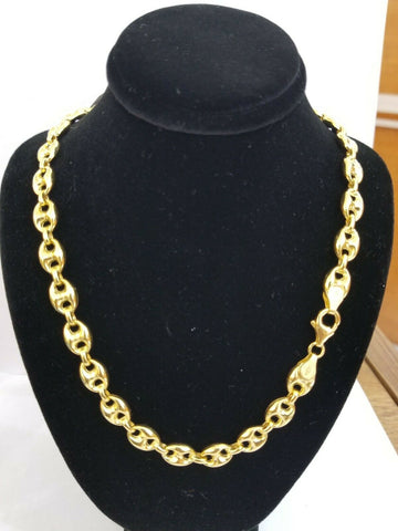 10k Yellow Gold Mariner Cuban Puff Link Chain  24" 8mm Men Real Necklace
