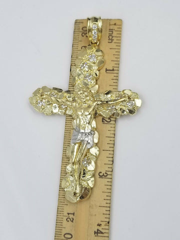 Real 10k Yellow Gold Jesus Cross Pendant with 26" Inch Cuban Chain Box Lock Set