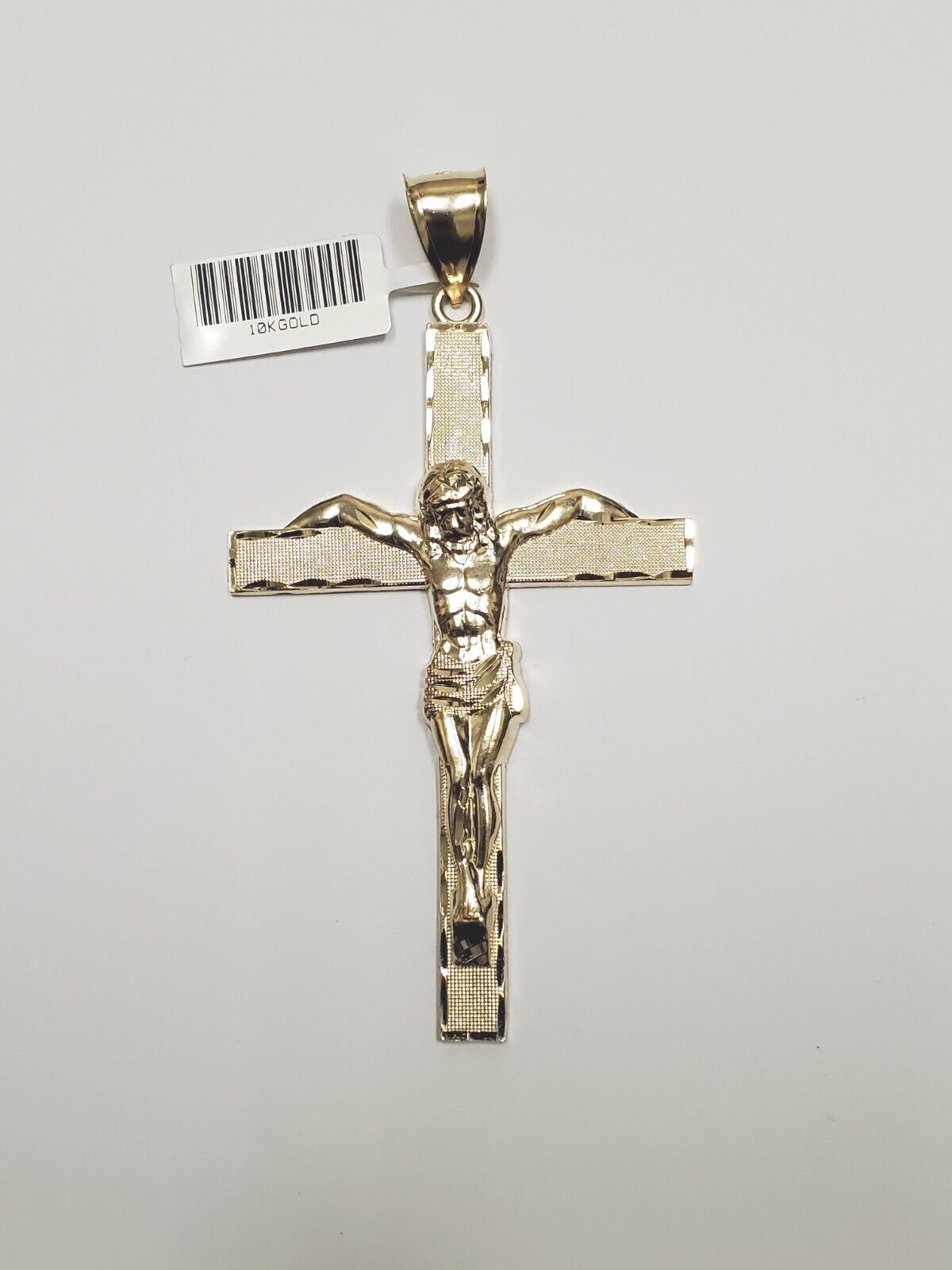 10K Yellow Gold Crucifix Cross Pendant  Jesus Christ Necklace Charm Women Men