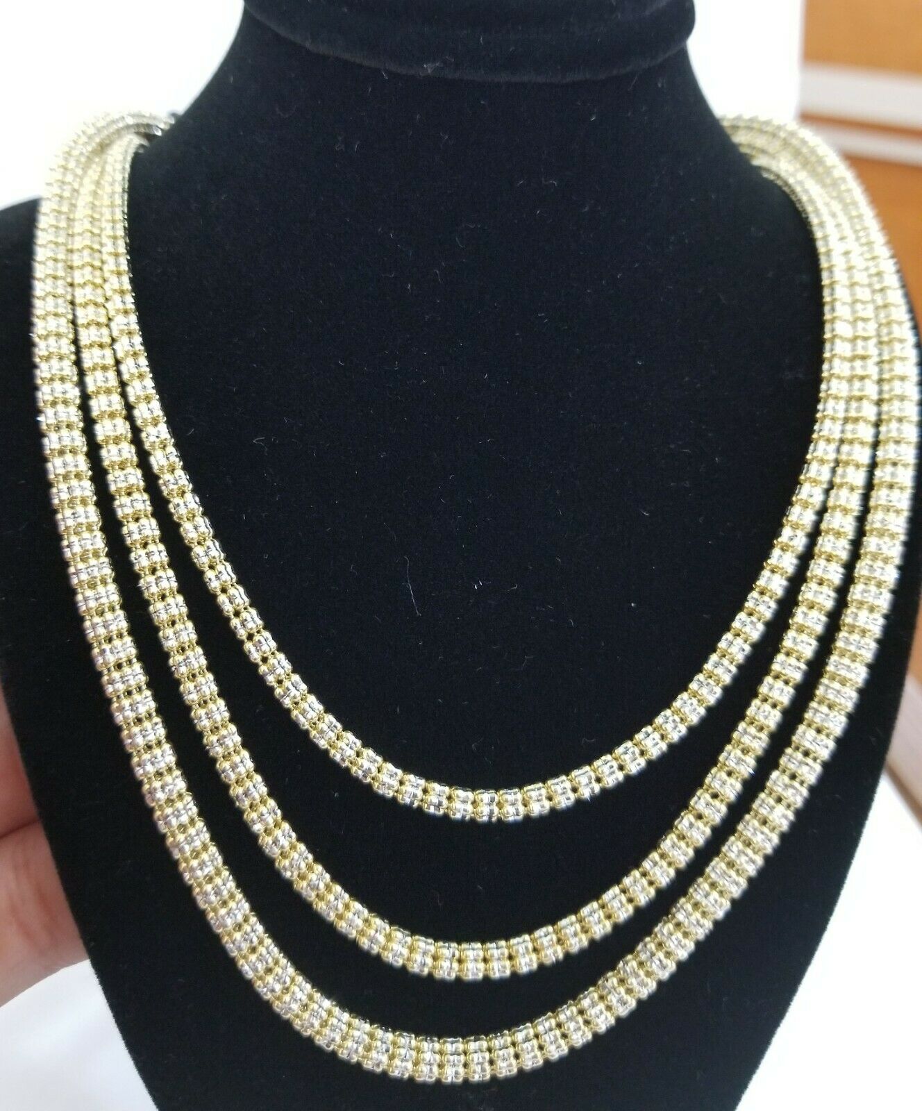 Solid 10k Yellow Gold Iced Chain 3.5mm 4mm 5m Diamond Cut Necklace 20" 24"