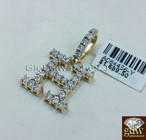 Real 10k Gold H Initial Alphabet Charm Pendant 1.4Inch Genuine Diamond Men Women