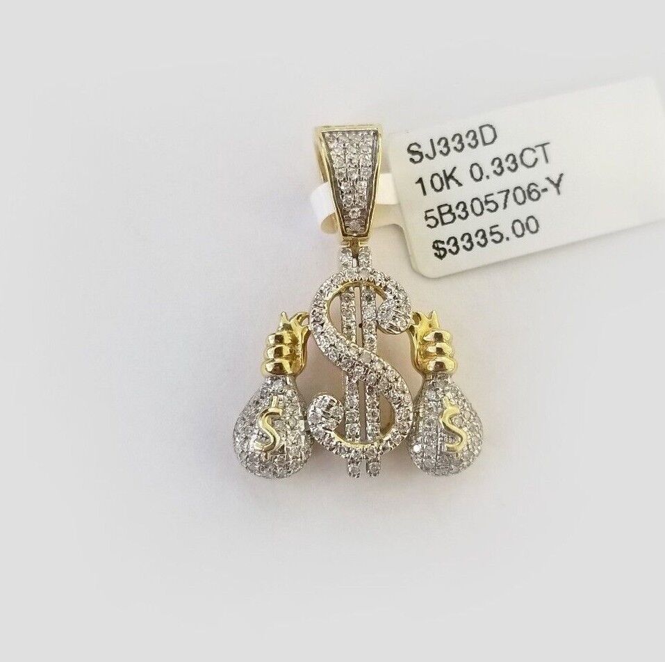 10k Real top Gold Pendant Intaglio Dollar Sign Cham Diamond-Cut