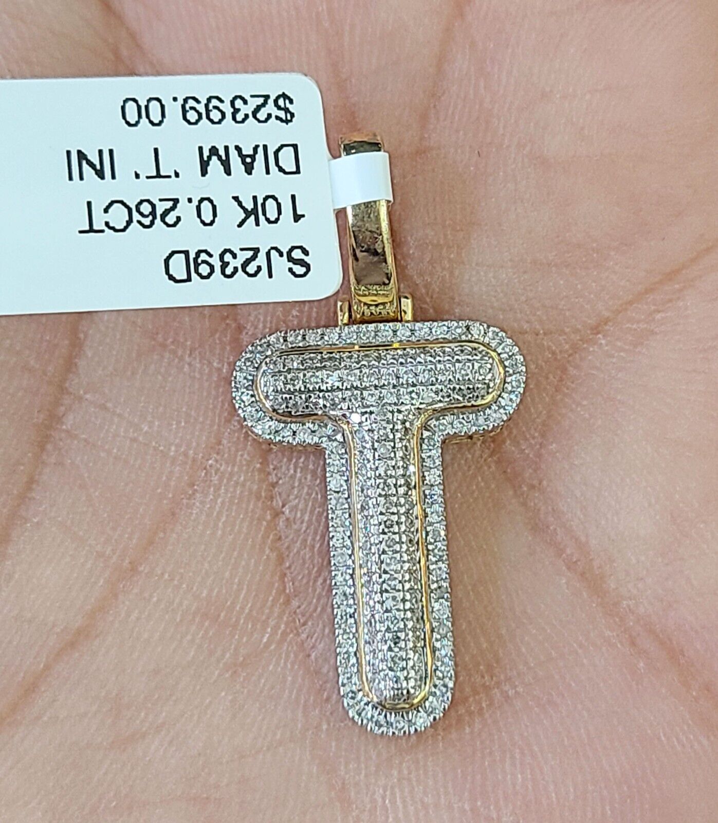 10k Yellow Gold Diamond Letter "T" Initial Alphabet Charm/Pendant Real Genuine