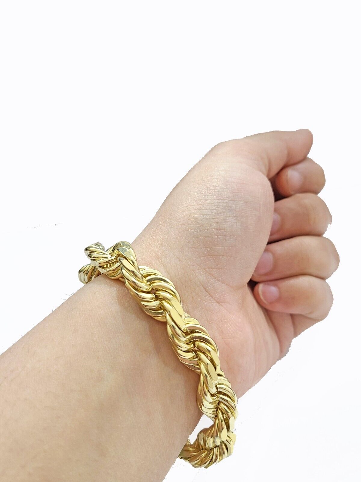 Real 10K Yellow Gold Rope Bracelet 10mm 7.5 Inch Lobster Lock