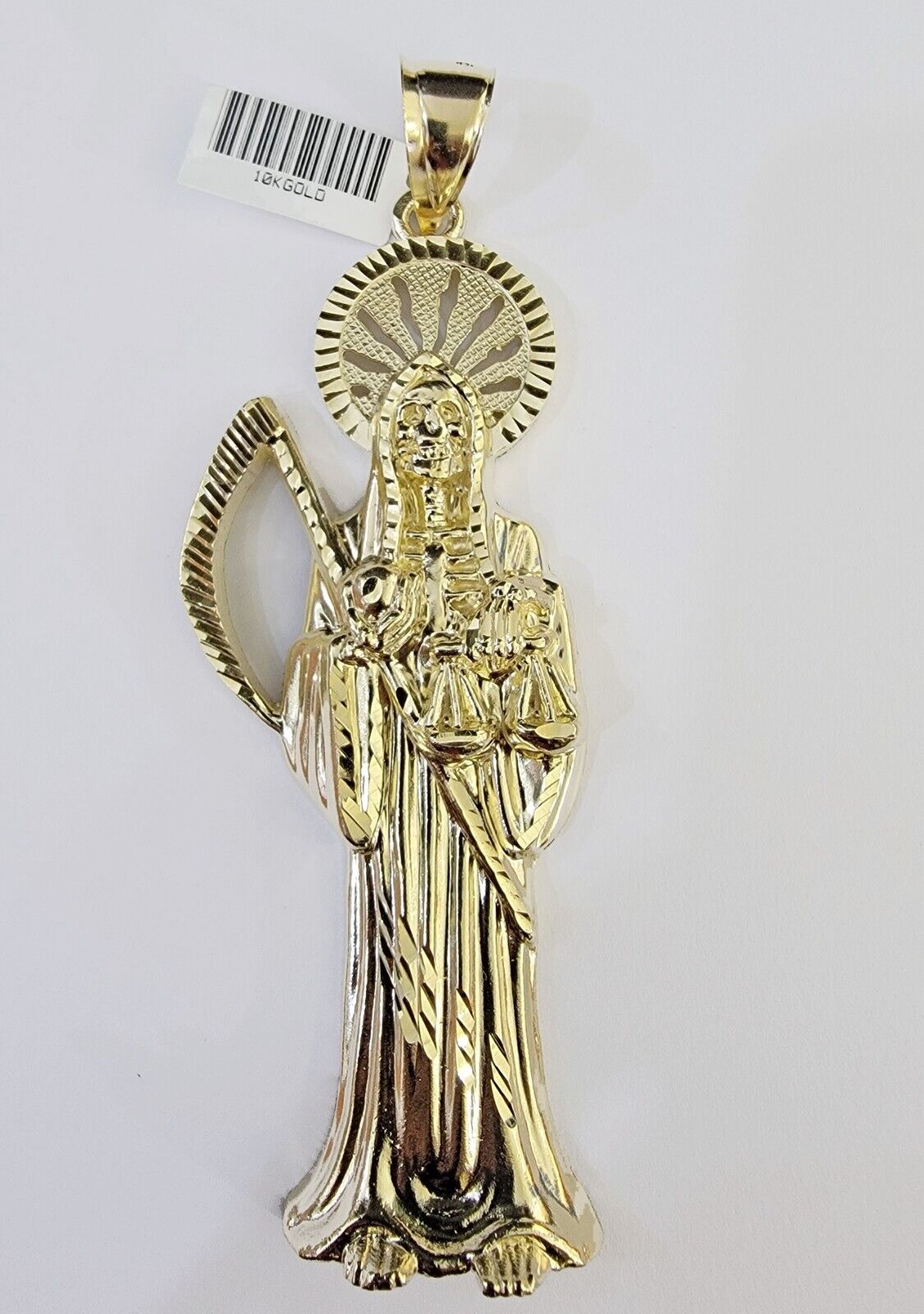 Real 10K Gold Reaper Pendant Charm Diamond Cut 10kt Yellow Gold Charm