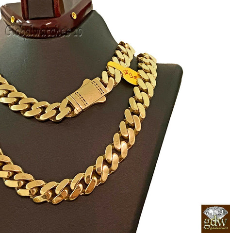 10k Real Gold Men Miami Cuban Royal Monaco Link Chain 22 inch 13.5mm Gold THICK