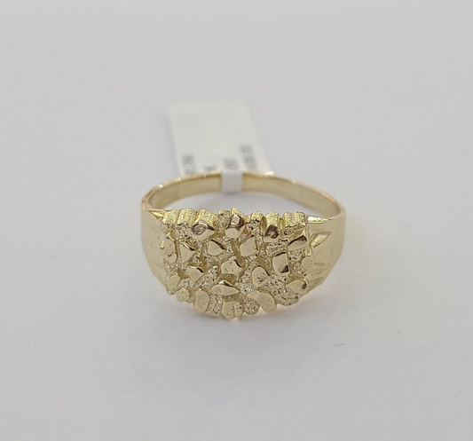 14K Yellow Glold Nugget Band Ring Casual Square Gold Ring 10kt Sizable