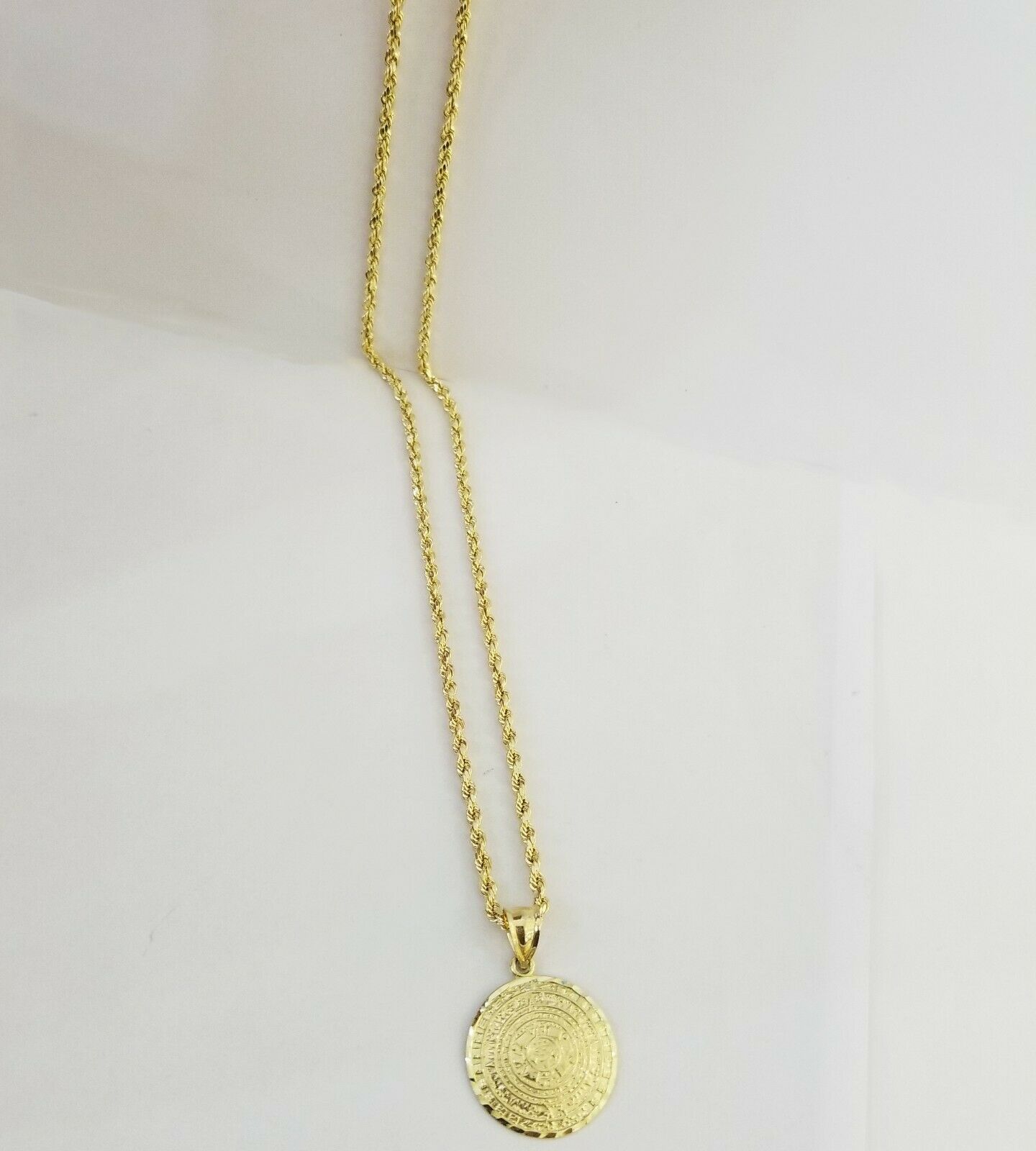 10k Yellow Gold Aztec Calendar charm and 3mm rope chain ,10kt Real Gold set