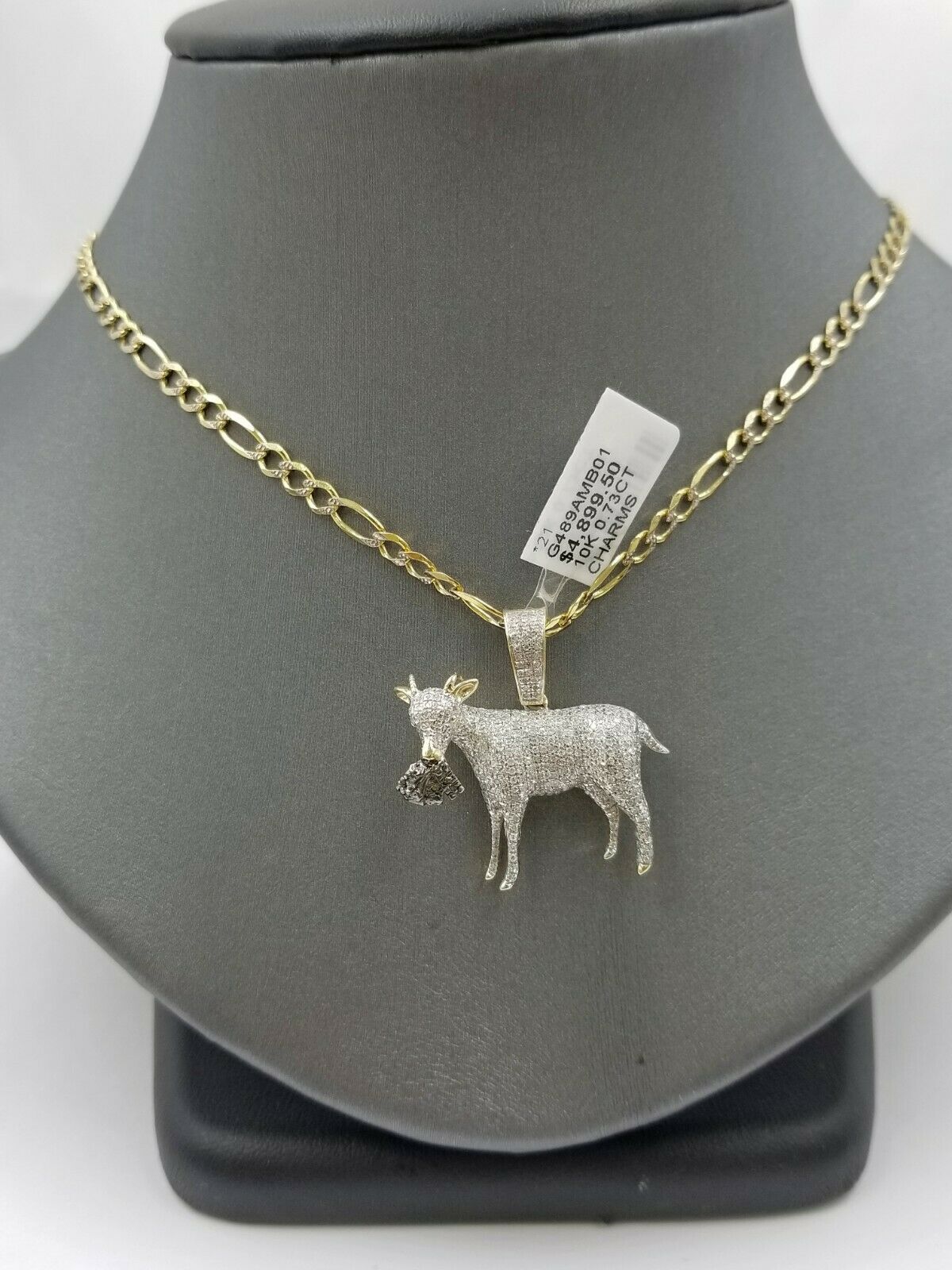 10k Yellow Gold Genuine Diamond GOAT with Money Bag Lucky Charm Pendant Real