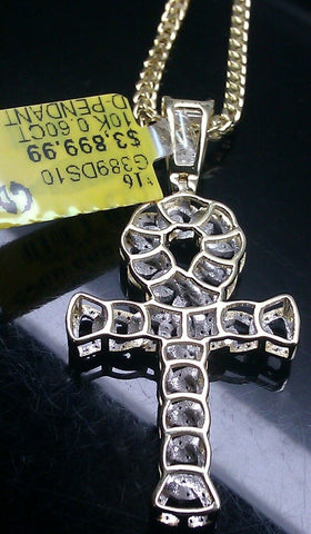 Real 10K Yellow Gold Diamond Ankh Pendant Cross Special Custom Order Cross Charm