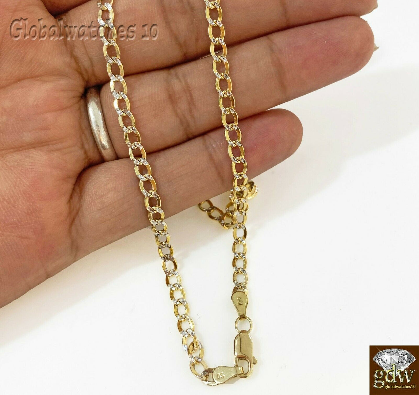 Real 10k Yellow Gold Cuban link 4mm Chain with diamond Cut 20 22 24 26 inch