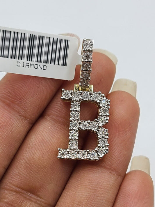 Real 10k Gold & Diamond Letter "B" Initial Alphabet Charm/Pendant 1.25".