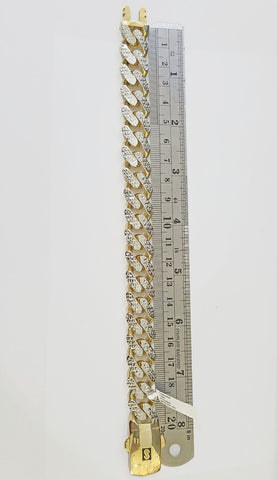 10K Yellow Gold Royal Monaco Cuban Bracelet 15mm Long Diamond Cut 9 inch