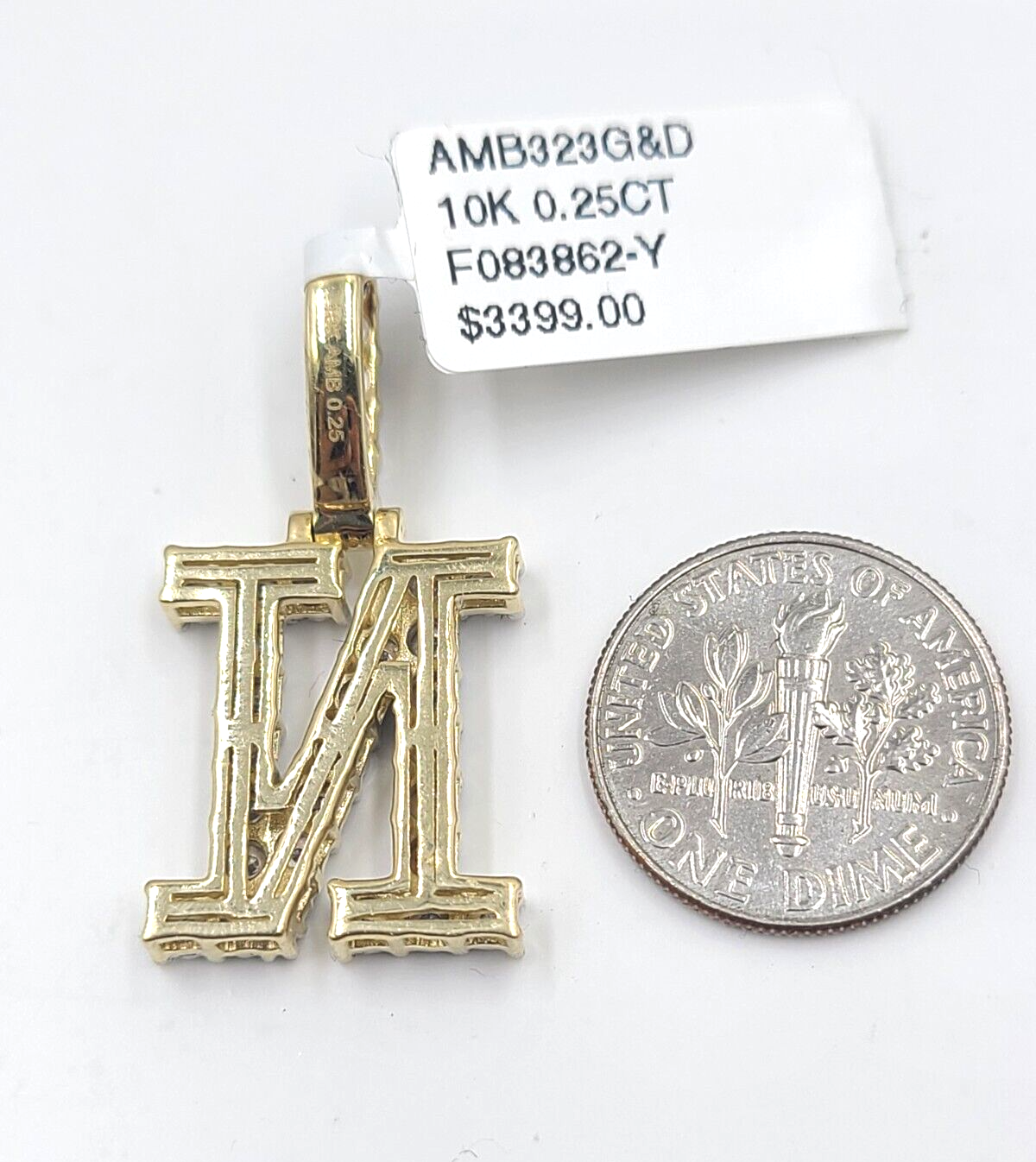 Real 10k Gold & Diamond Letter "N" Initial Alphabet Charm/Pendant 1.25".