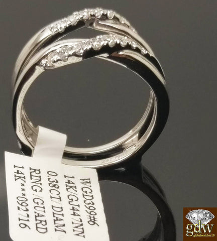 Real 14k White Gold Genuine Diamond Solitaire Enhancer Ring Guard Women's Band,7
