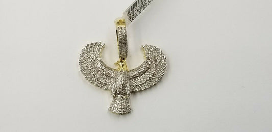 10k Yellow Gold Genuine Diamond American Eagle Charm Flying bird Pendant Real