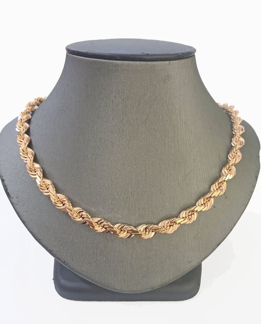 10k 7mm Solid Rose Gold Rope Chain Necklace 22" Inches with Diamond Cut