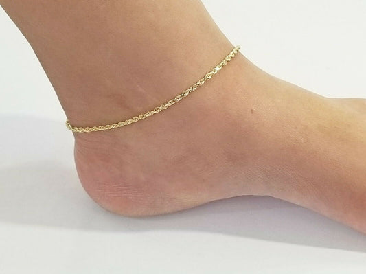 REAL Gold Anklet 10k Yellow Gold 10" Lobster Ankle Bracelet Women 2mm