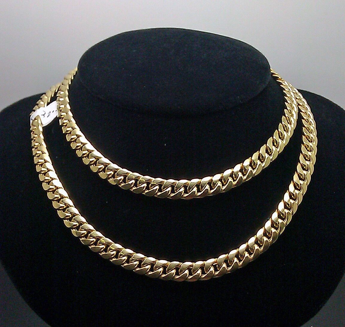 REAL 10k Gold Miami Cuban Chain 7mm 17" Inch Necklace Box Lock Choker Women Men