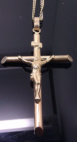 Brand New 10 k Yellow Gold Jesus Crucifix Cross Charm 2.6 Inch long A4B5