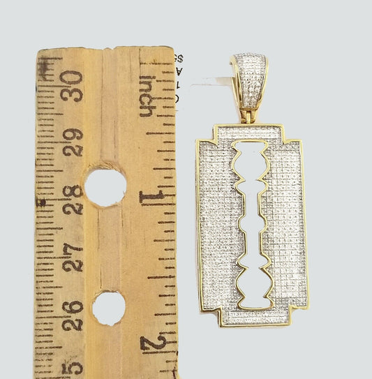 10K Yellow Gold Real Diamond Razor Blade Pendent Barber Charm