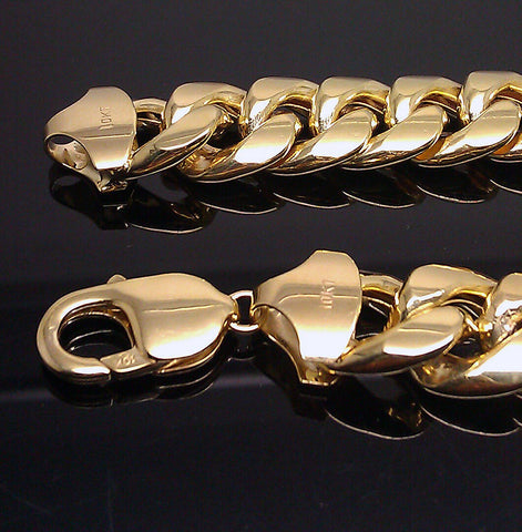 REAL 10K Men Gold Miami Cuban Bracelet 9" 13 mm Strong link