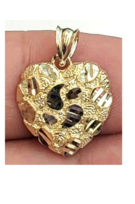 10k Yellow Gold Nugget Heart Pendant Charm Women Men