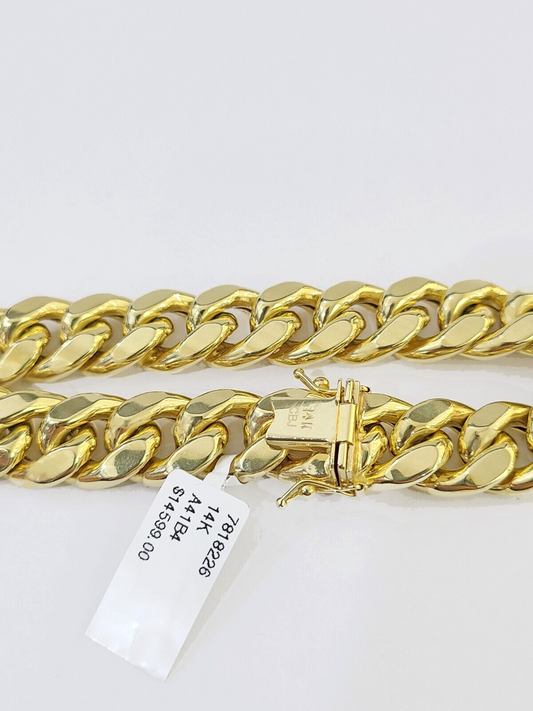 14K Real Yellow Gold Miami Cuban Bracelet 12 mm Link 9" inch 14K