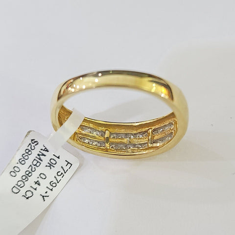 Real 10k 2 Row Diamond Mens Ring Yellow Gold Band Genuine Natural