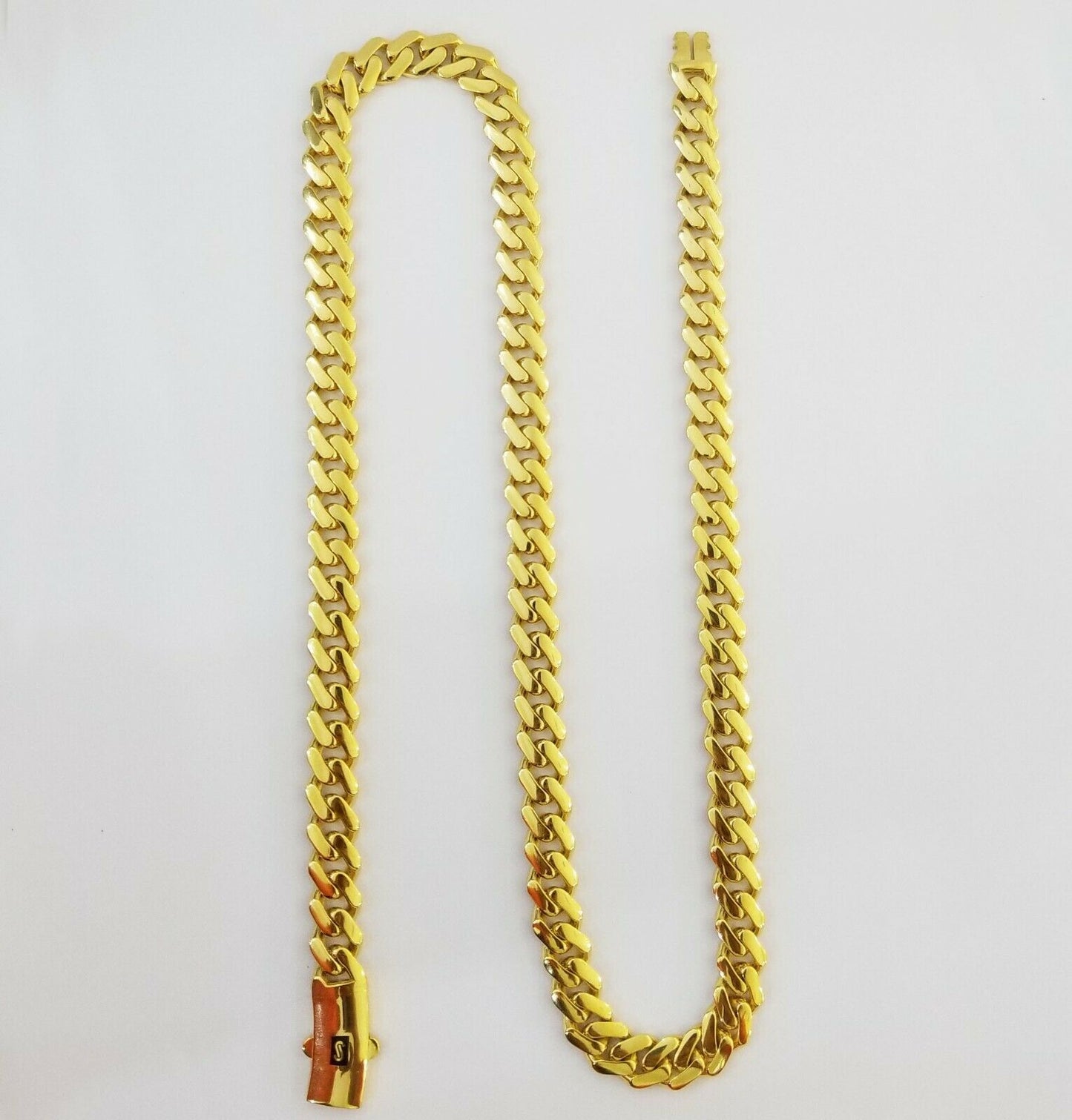 Real10k Miami Cuban Link Monaco Chain 9mm 24"inch Box Clasp,10kt Gold necklace