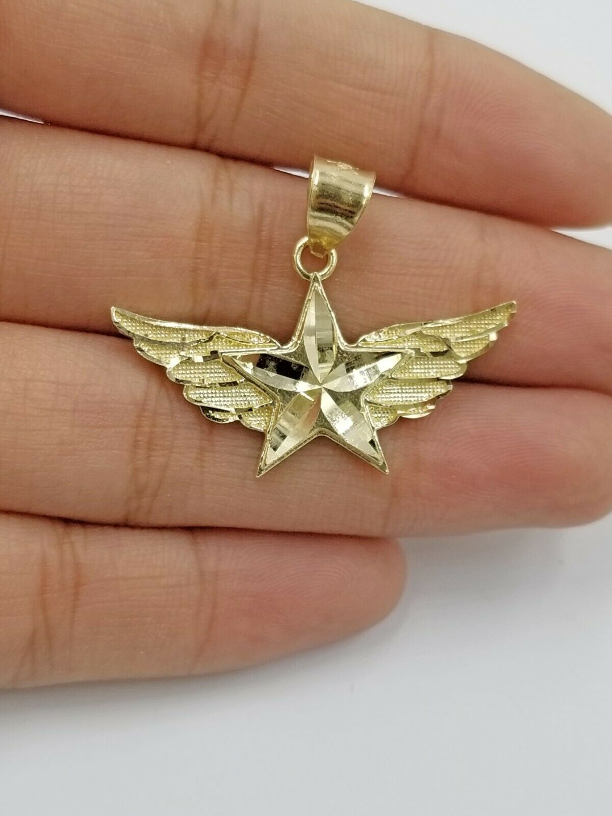 10k Gold Mens Starwings Charm Pendant 2.5mm Rope Chain in 18 20 22 24 26 28 Inch