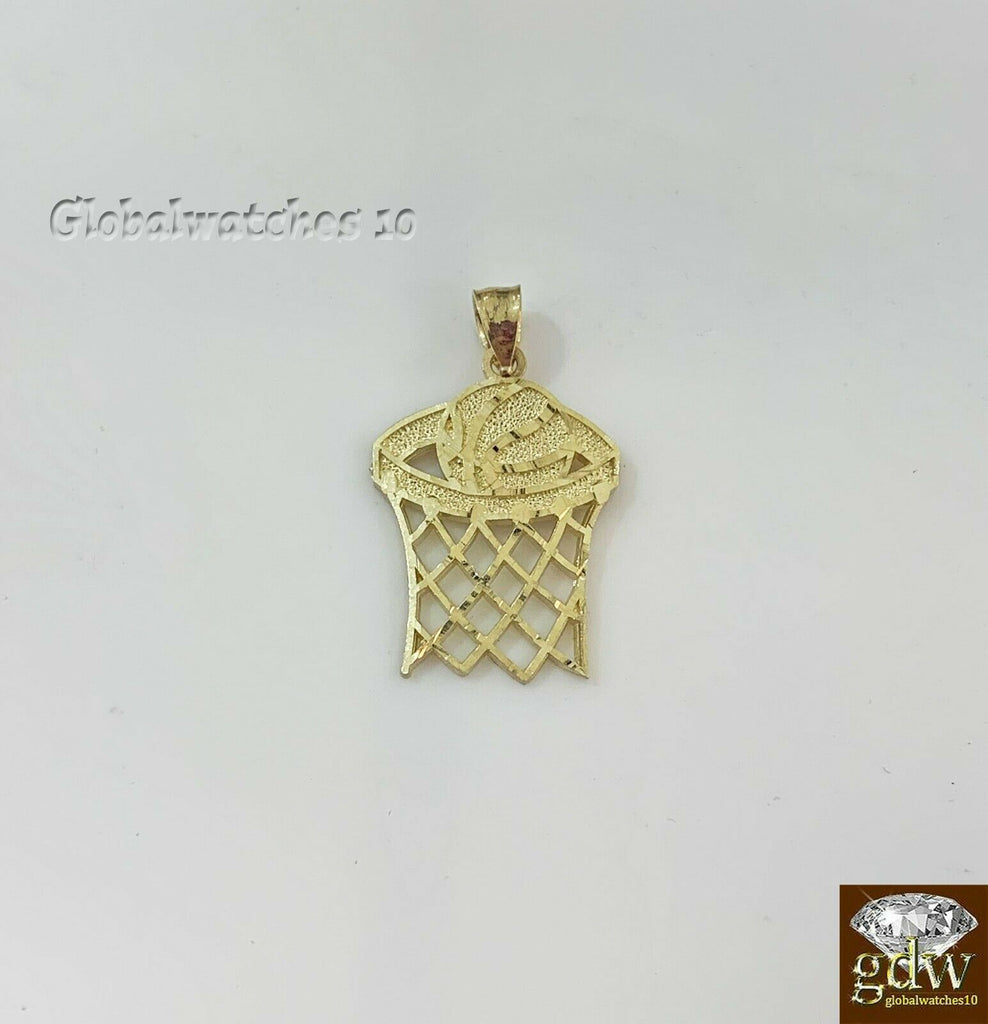 10k Gold Solid Men's Basket Ball Court Charm, Pendant with Diamond Cut, Real.
